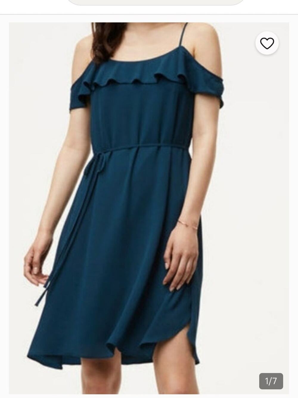 Ann Taylor Loft Cold Shoulder Flounce Mini Dress Teal Small